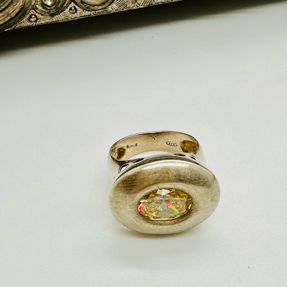 🔥 Modernist Vintage Champagne CZ Sterling Ring - Picture 14 of 17